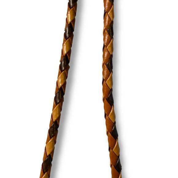 VTG Alamo Bolo Tie Mens Black Resin Brass Leather Tri-Color Chord Western Cowboy - Picture 5 of 7